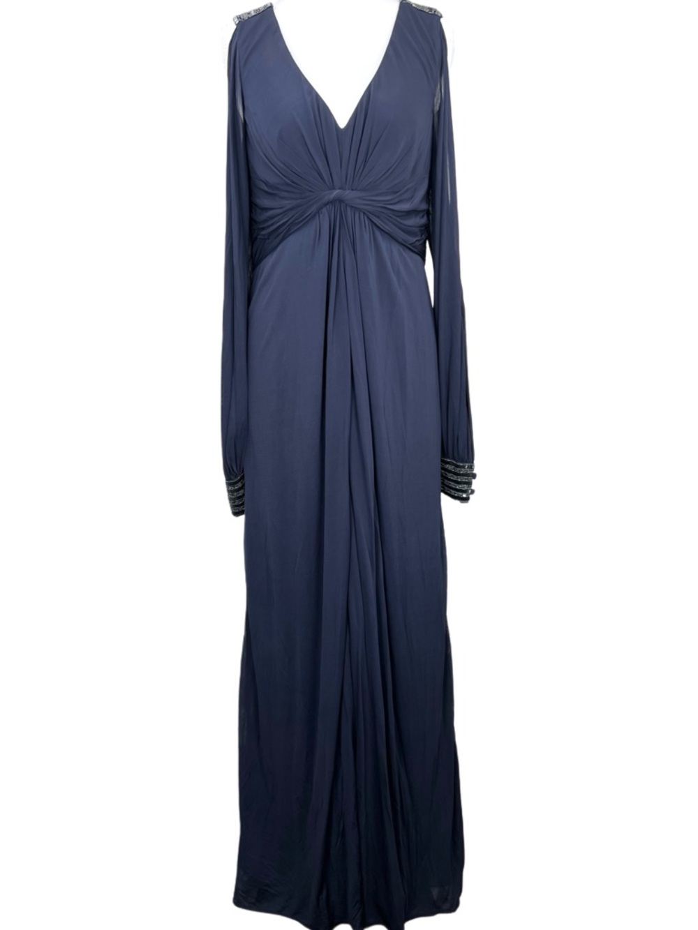 Aidan Mattox Navy Beaded Shoulder Long Sleeve Gown Mother of Bride Size 12
